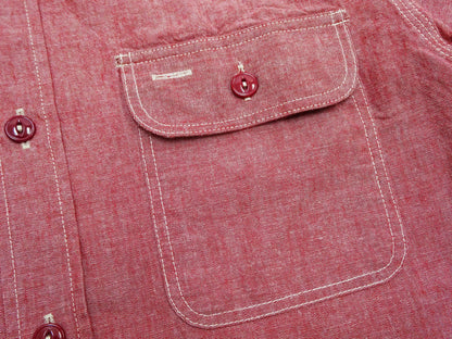 Sugar Cane Red Chambray Work Shirt Men's Short Sleeve Cotton Button-Up Shirt Made in Japan (SC39703 / 461A Red / One-Wash)