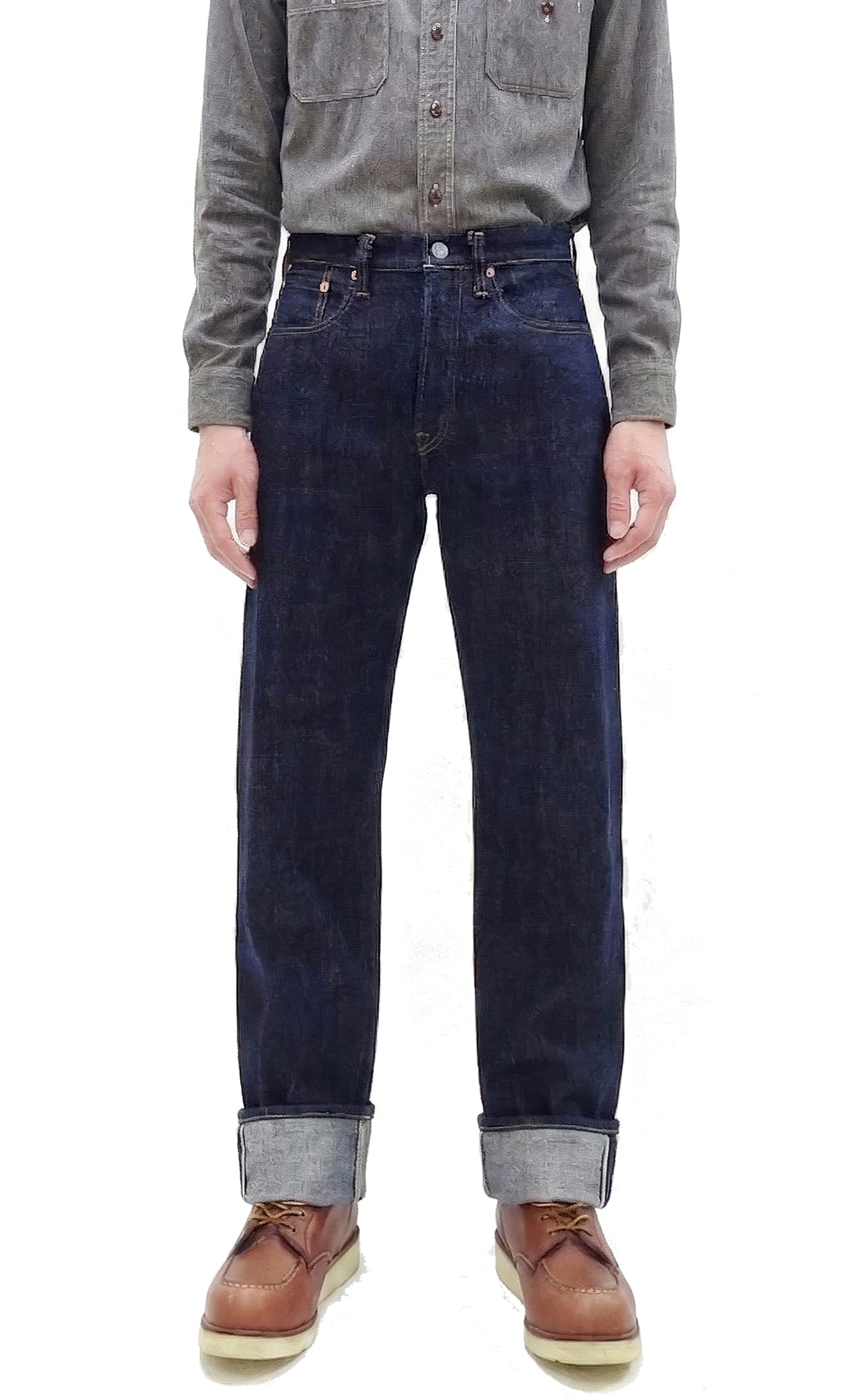 Sugar Cane Men's 14oz. Hawaiian Indigo Sugarcane Fiber Selvedge Denim Jeans Classic Regular Straight Button Fly (SC40401 One-Wash)