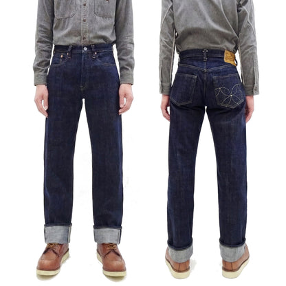 Sugar Cane Men's 14oz. Hawaiian Indigo Sugarcane Fiber Selvedge Denim Jeans Classic Regular Straight Button Fly (SC40401 One-Wash)