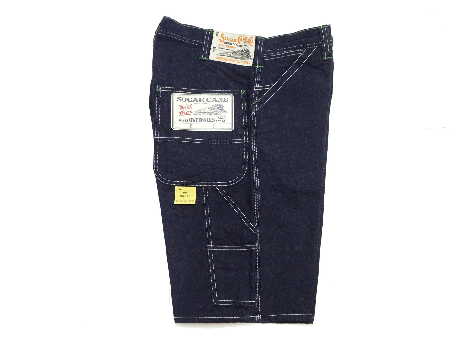 Sugar Cane Men's 11oz Blue Denim Work Shorts - High-Rise Relaxed Straight Fit Knee-Length Button-Fly Shorts - Made in Japan (SC52565 421A One-Wash)