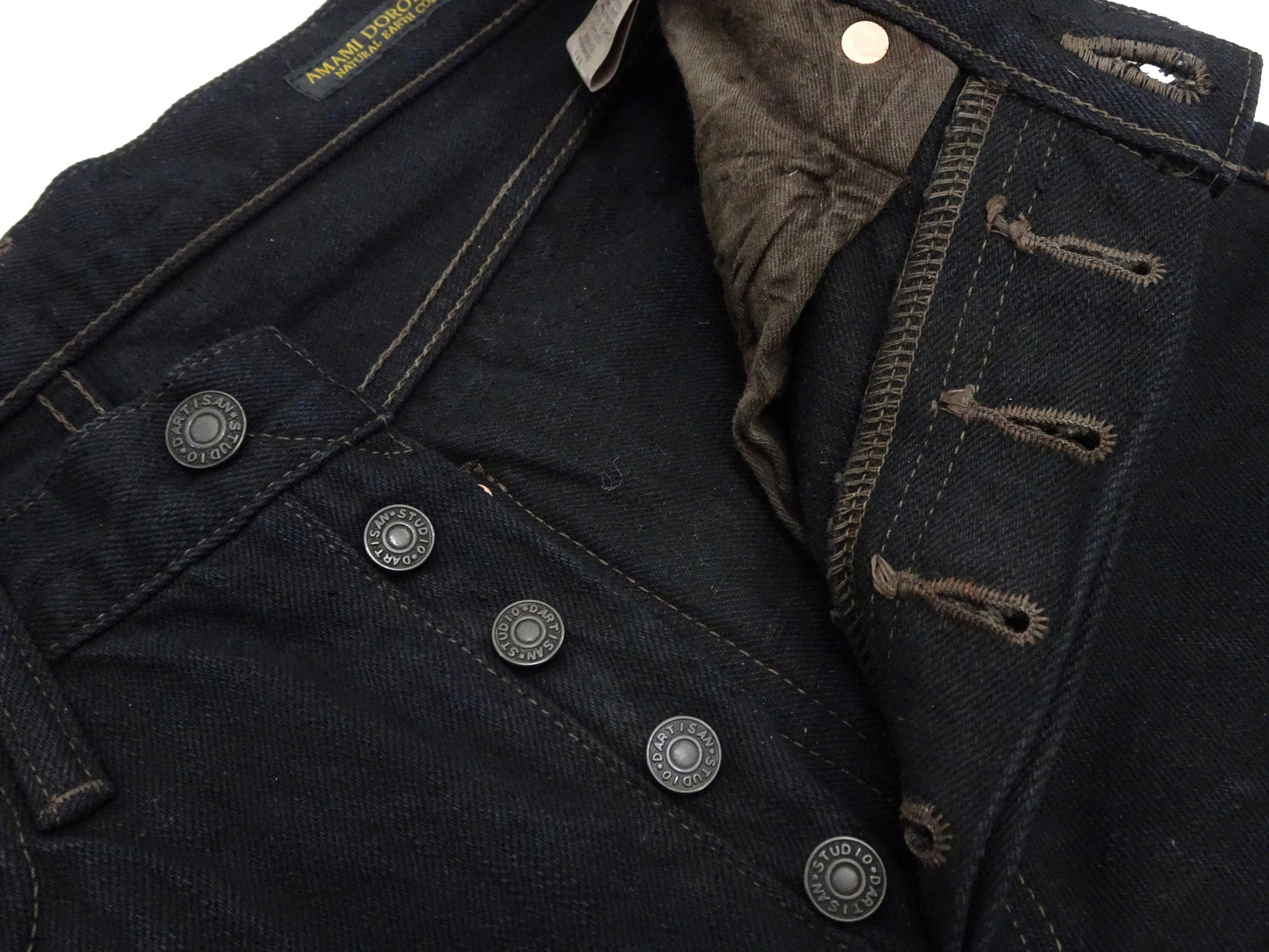 Studio D'artisan Mud-Dyed Black Denim Jeans Men's Regular Straight Fit Button-Fly 18oz. Amami Dorozome Selvedge Denim Pants SP-120 One-Wash