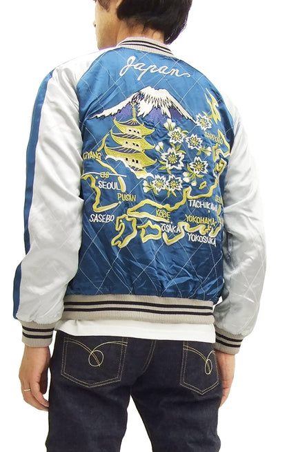 Hanatabi Gakudan Men's Japanese Souvenir Jacket Japan Map Sukajan Script SRSJ-001