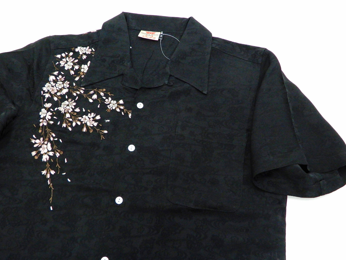 Hanatabi Gakudan Men's S/S Jacquard Shirt with Japanese Art Embroidery SS-001 Black