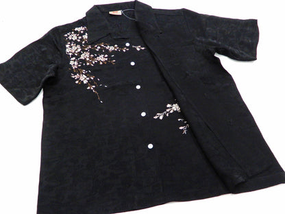 Hanatabi Gakudan Men's S/S Jacquard Shirt with Japanese Art Embroidery SS-001 Black