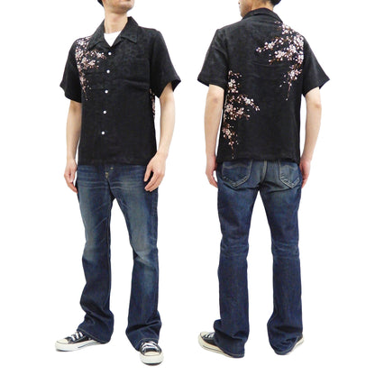 Hanatabi Gakudan Men's S/S Jacquard Shirt with Japanese Art Embroidery SS-001 Black