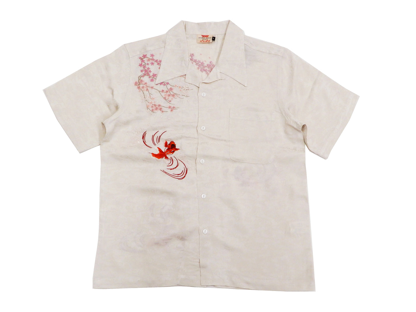 Hanatabi Gakudan Men's S/S Jacquard Shirt with Japanese Art Embroidery SS-002 Off-white