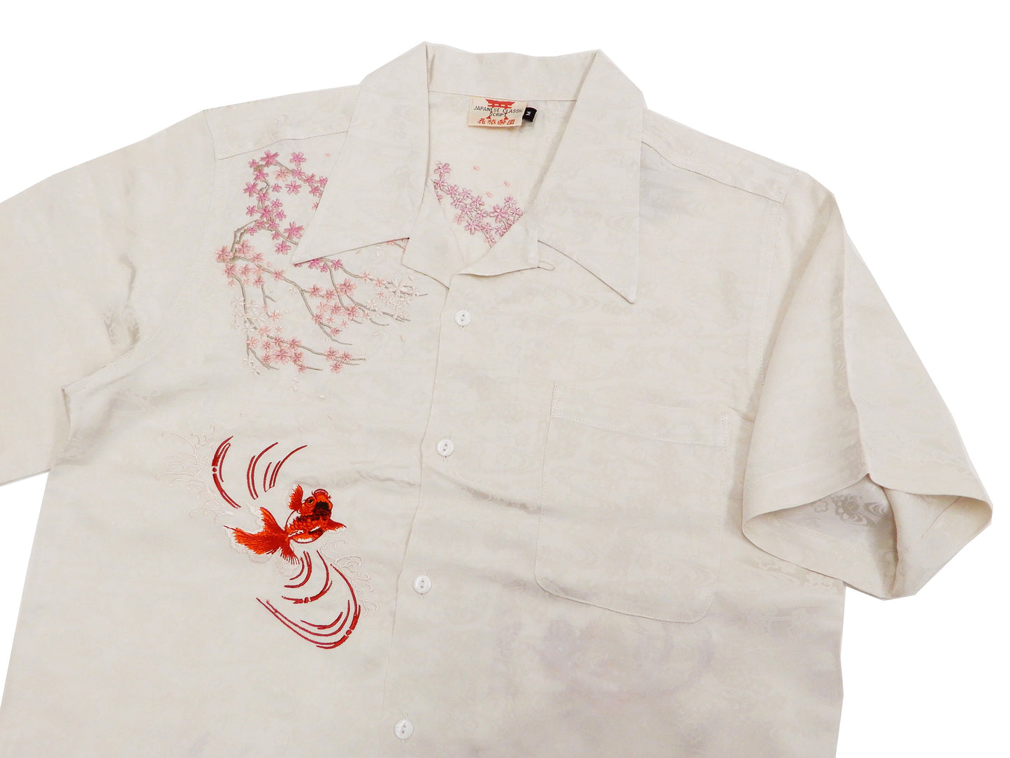 Hanatabi Gakudan Men's S/S Jacquard Shirt with Japanese Art Embroidery SS-002 Off-white