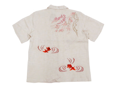 Hanatabi Gakudan Men's S/S Jacquard Shirt with Japanese Art Embroidery SS-002 Off-white