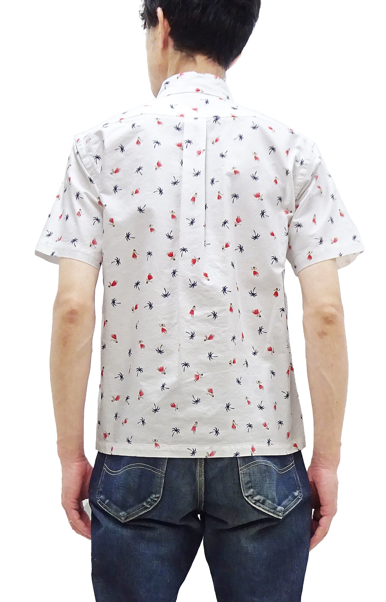 Sun Surf Casual Button Down Shirt Men's Short Sleeve Hula Dancer Palm Tree All-over Print Oxford Button Up Shirt SS39282 105 Off-White