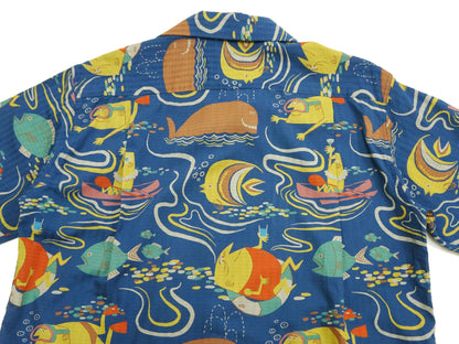 Sun Surf Men's Cotton Hawaiian Shirt - Uncle Torys Graphic Design - Short-Sleeve Aloha Shirt "Ocean Activities" SS39538 128 Navy-Blue