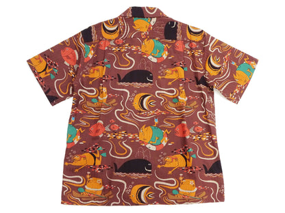 Sun Surf Men's Cotton Hawaiian Shirt - Uncle Torys Graphic Design - Short-Sleeve Aloha Shirt "Ocean Activities" SS39538 138 Brown