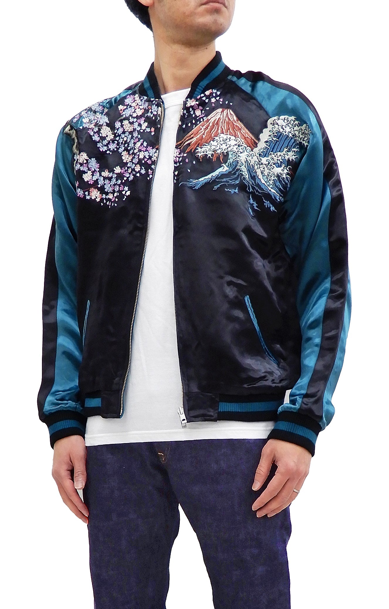 Hanatabi Gakudan Men's Japanese Souvenir Jacket Japanese Skeleton Art Sukajan Script SSJ-037