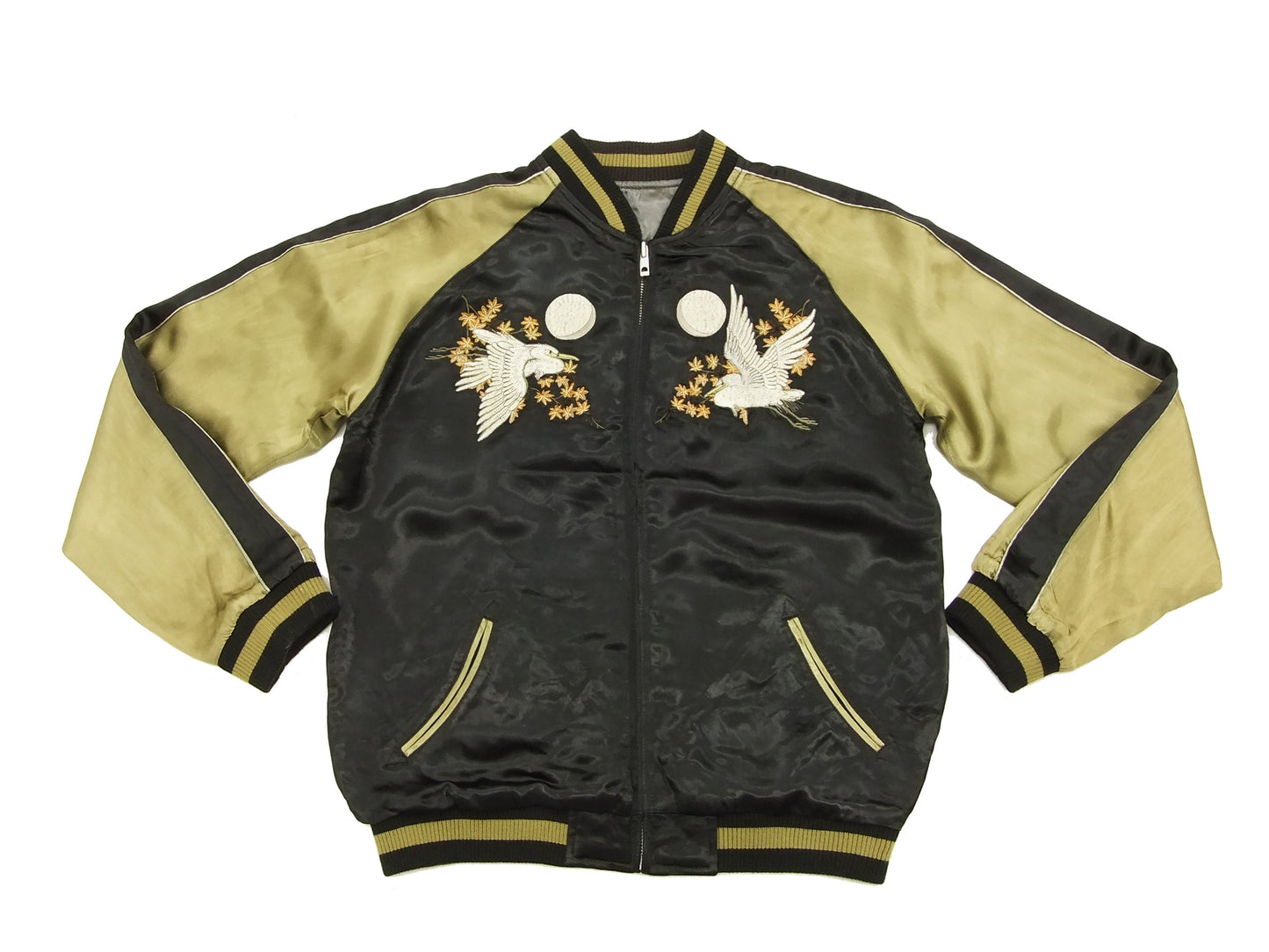 Hanatabi Gakudan Men's Japanese Souvenir Jacket Autumn Leaves and Heron Sukajan Script SSJ-512