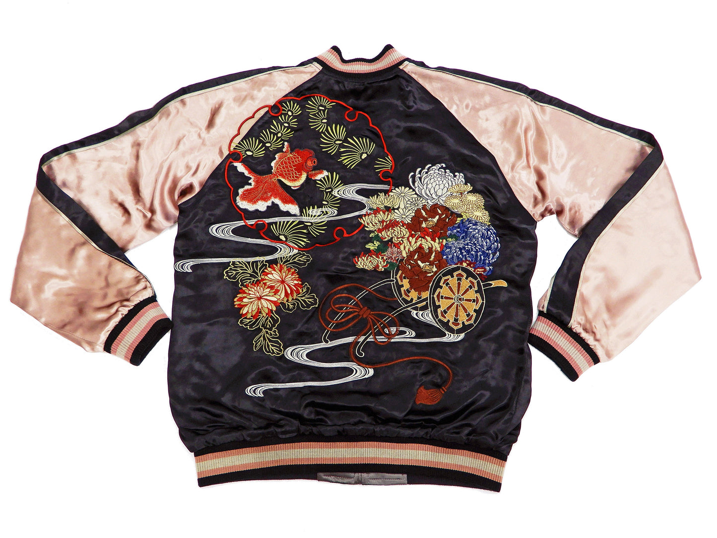 Hanatabi Gakudan Men's Japanese Souvenir Jacket Japanese Goldfish Art Sukajan Script SSJ-517