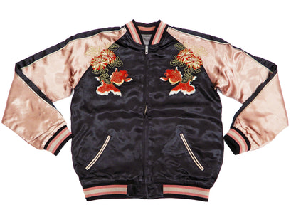 Hanatabi Gakudan Men's Japanese Souvenir Jacket Japanese Goldfish Art Sukajan Script SSJ-517