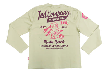 Tedman T-Shirt Men's Lucky Devil Logo Graphic Long Sleeve Tee Efu-Shokai TDLS-355 Beige