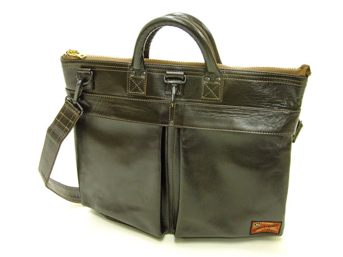 TOYS McCOY Men's Leather Shoulder Bag - U.S. Air Force Helmet Bag Style - TMA2418, 050 Brown Horsehide x Brass Zipper