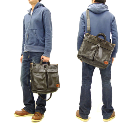 TOYS McCOY Men's Leather Shoulder Bag - U.S. Air Force Helmet Bag Style - TMA2418, 050 Brown Horsehide x Brass Zipper
