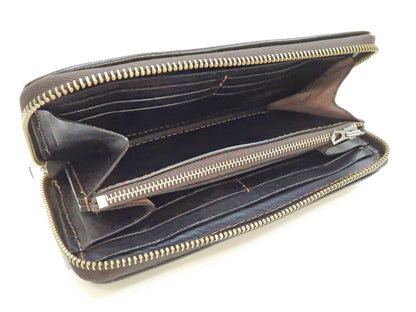 TOYS McCOY Zip-Around Long Leather Wallet Men's Casual Quilted Horsehide Leather Wallet with Three-Sided Zip TMA2506 050 Brown