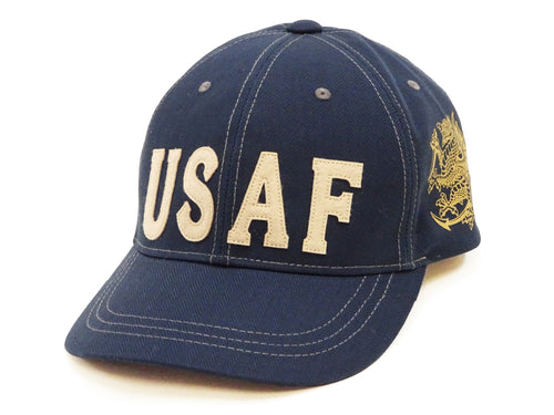 TOYS McCOY Men’s Chenille Patch USAF Graphic Cap, Non-Mesh Herringbone Twill Baseball Cap with Leather Strapback, Made in Japan (TMA2603 120 Blue)