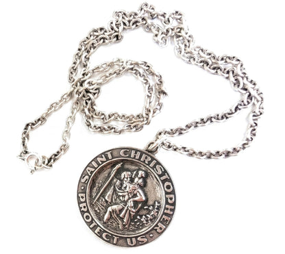TOYS McCOY Steve McQueen Pendant Necklace - Men's Saint Christopher Medallion in Sterling Silver 925 with Chain (TMA2611)