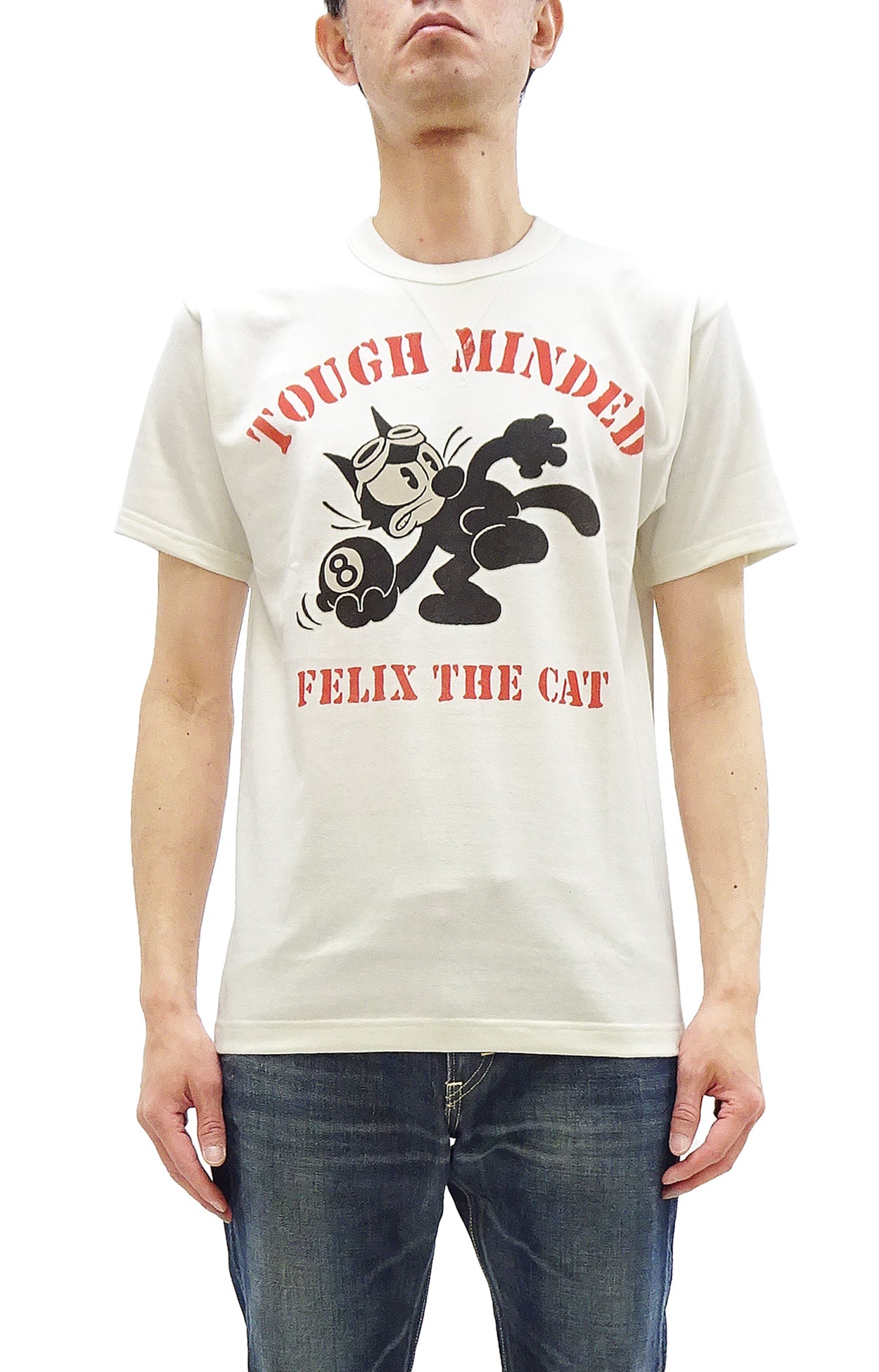 TOYS McCOY Graphic Loopwheel T-shirt Men's Short Sleeve Felix the Cat Printed Tee TMC2501 Non-Wash Finish 011 Faded-Off-White