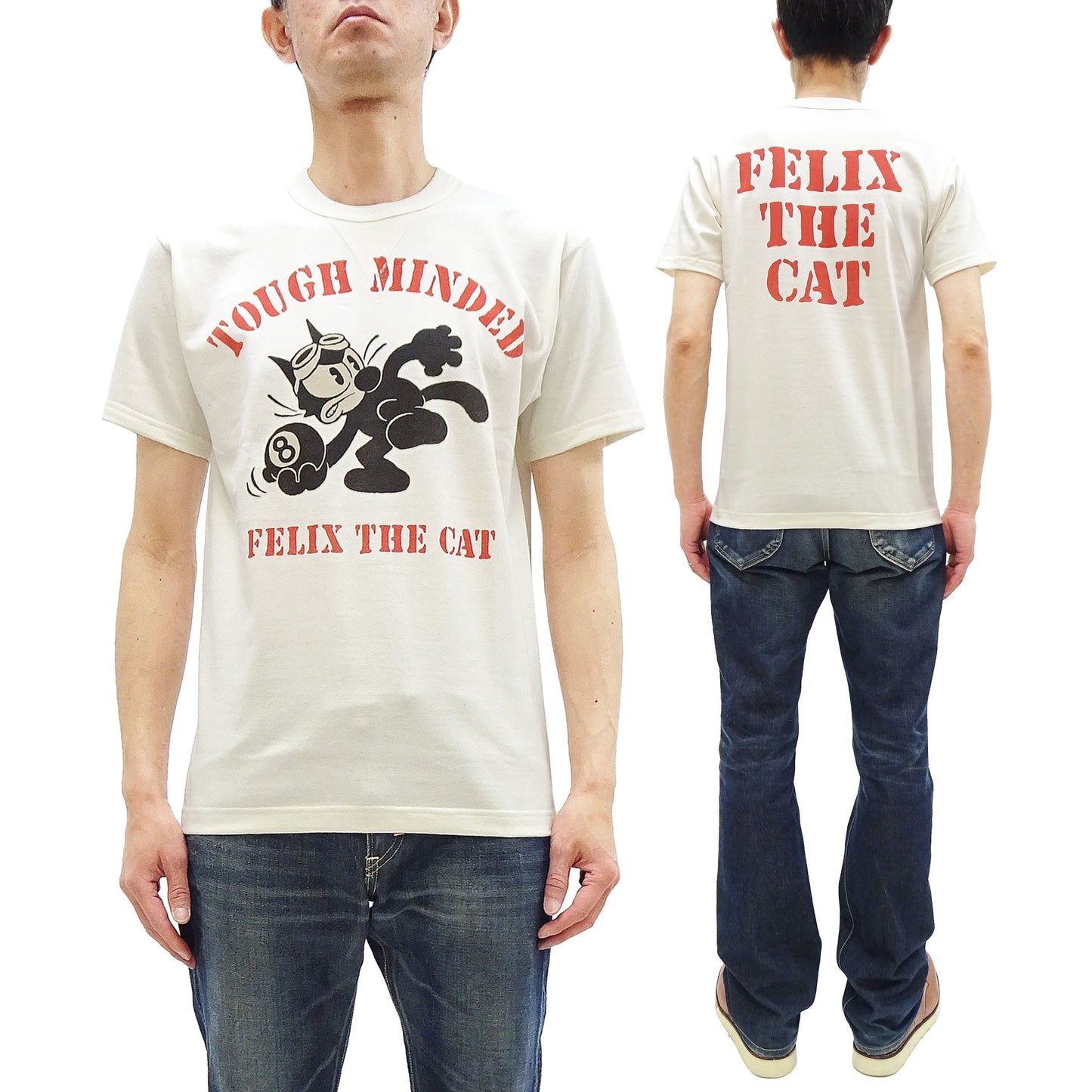 TOYS McCOY Graphic Loopwheel T-shirt Men's Short Sleeve Felix the Cat Printed Tee TMC2501 Non-Wash Finish 011 Faded-Off-White