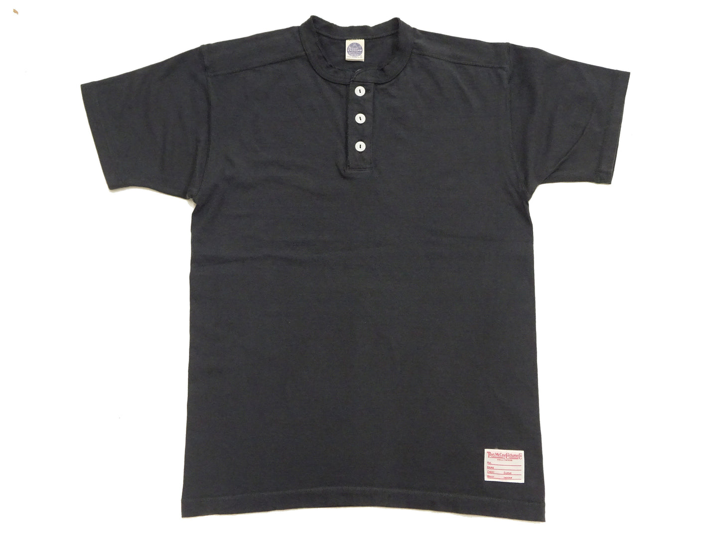 TOYS McCOY Plain Loopwheel Henley T-Shirt - Men's Short Sleeve Tubular Tee The Great American Hero Union Shirt TMC2537 030 Faded-Black