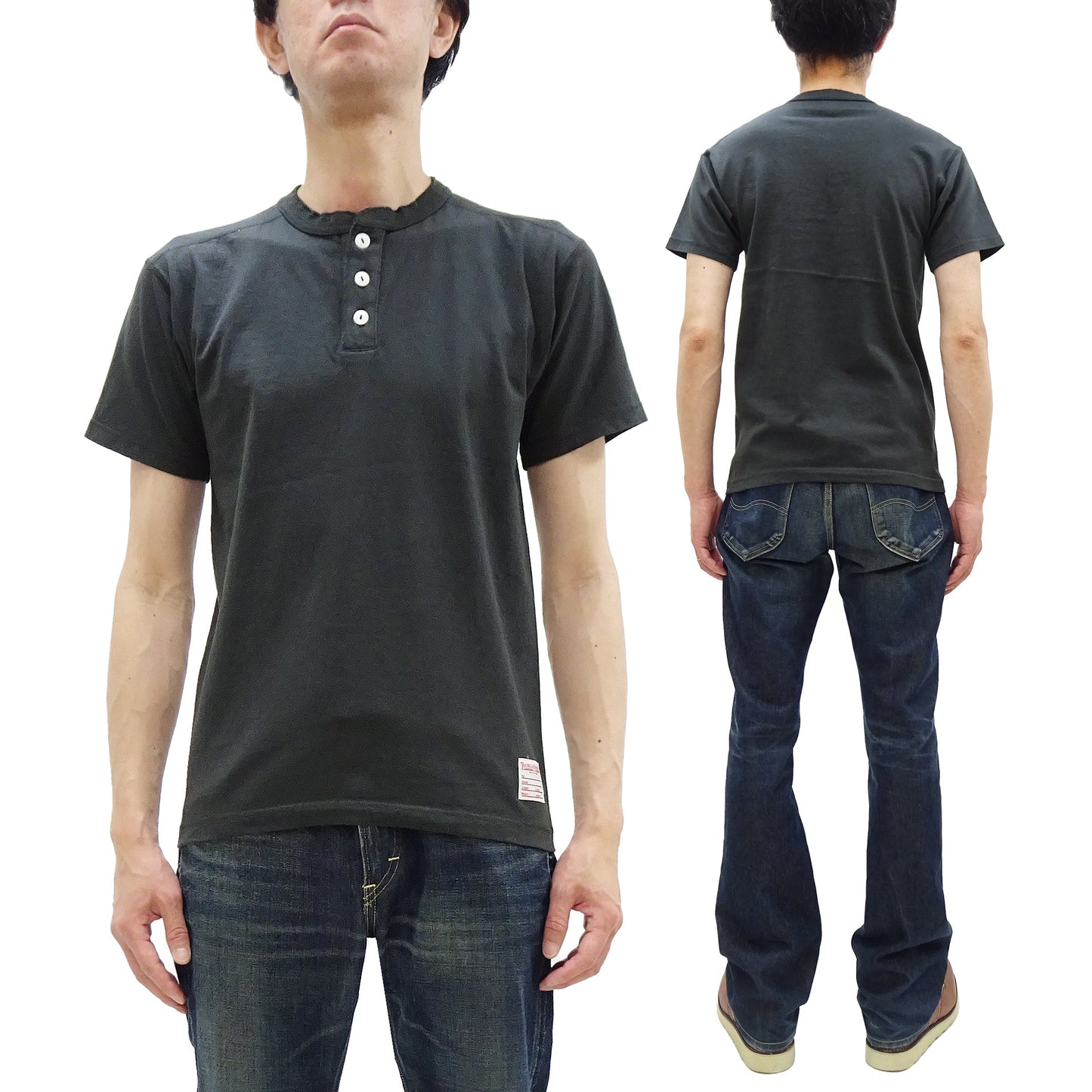 TOYS McCOY Plain Loopwheel Henley T-Shirt - Men's Short Sleeve Tubular Tee The Great American Hero Union Shirt TMC2537 030 Faded-Black