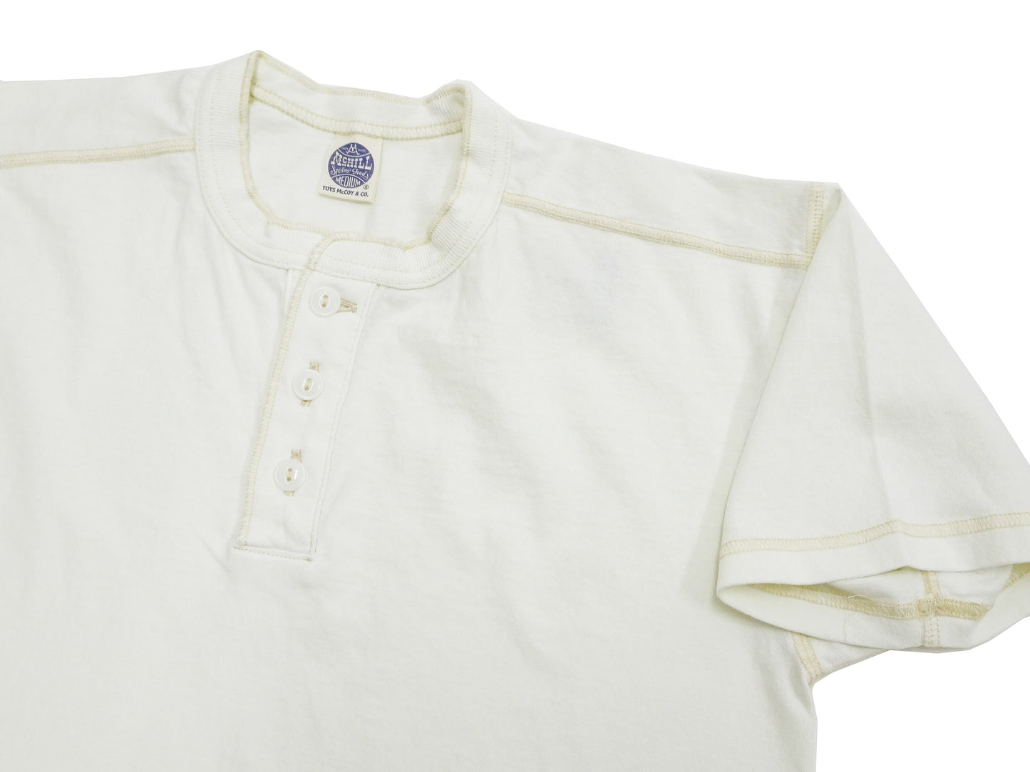 TOYS McCOY Plain Loopwheel Henley T-Shirt - Men's Short Sleeve Tubular Tee The Great American Hero Union Shirt TMC2537 011 Faded-Off-White