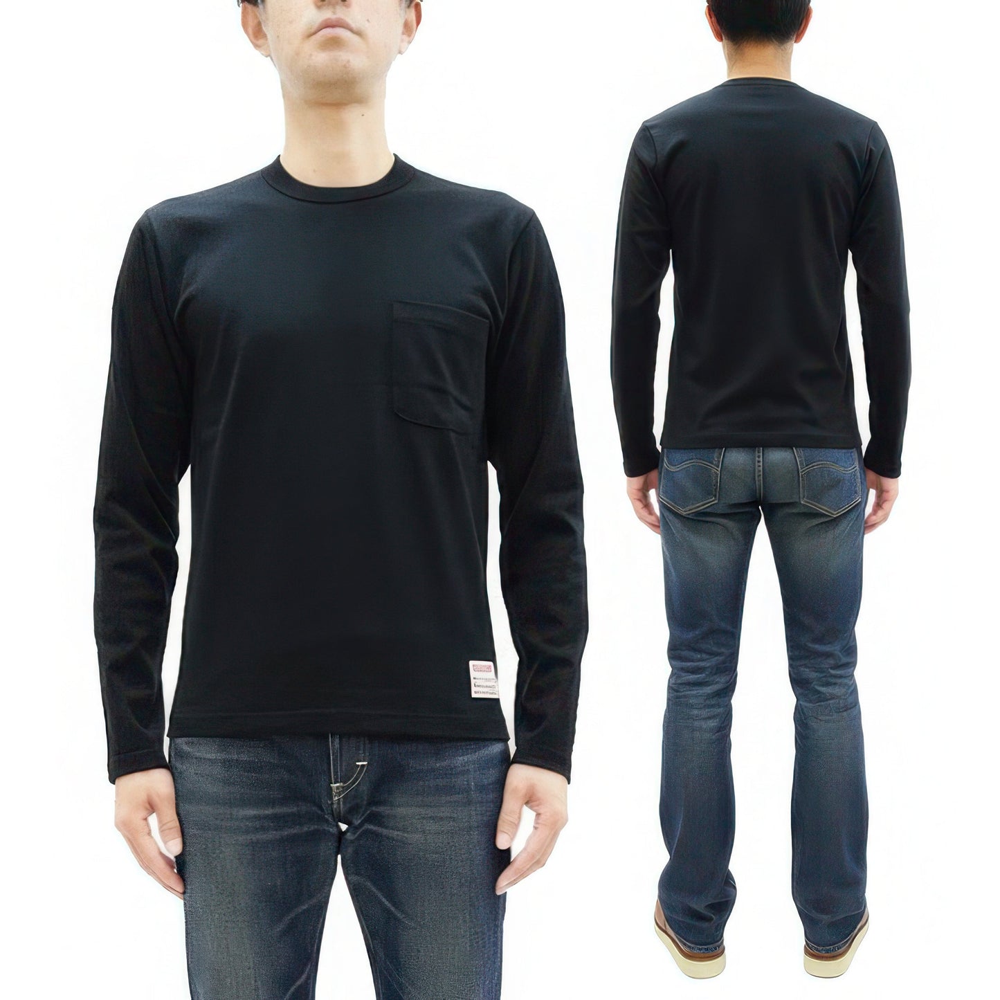 TOYS McCOY Steve McQueen Inspired Long Sleeve Pocket T-Shirt - Men's Solid Color Loopwheeled Tee - TMC2543 030 Black