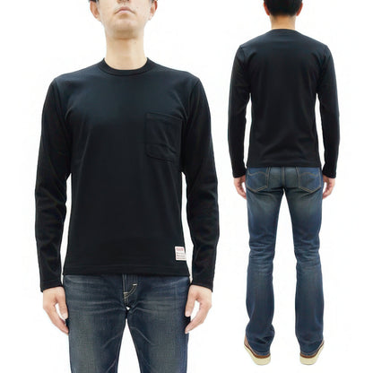 TOYS McCOY Steve McQueen Inspired Long Sleeve Pocket T-Shirt - Men's Solid Color Loopwheeled Tee - TMC2543 030 Black