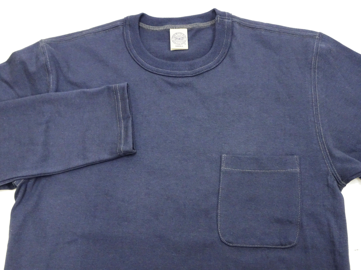 TOYS McCOY Steve McQueen Inspired Long Sleeve Pocket T-Shirt - Men's Solid Color Loopwheeled Tee - TMC2543 121 Faded Blue