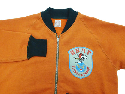 TOYS McCOY Men's Flying Ace Snoopy Zip-Up Sweatshirt - USAF C-2 Inspired, No Hood, Heavyweight 100% Cotton Loopwheel Fleece, Two-Tone Contrast Panel Design - Made in Japan (TMC2551 070 orange and black)