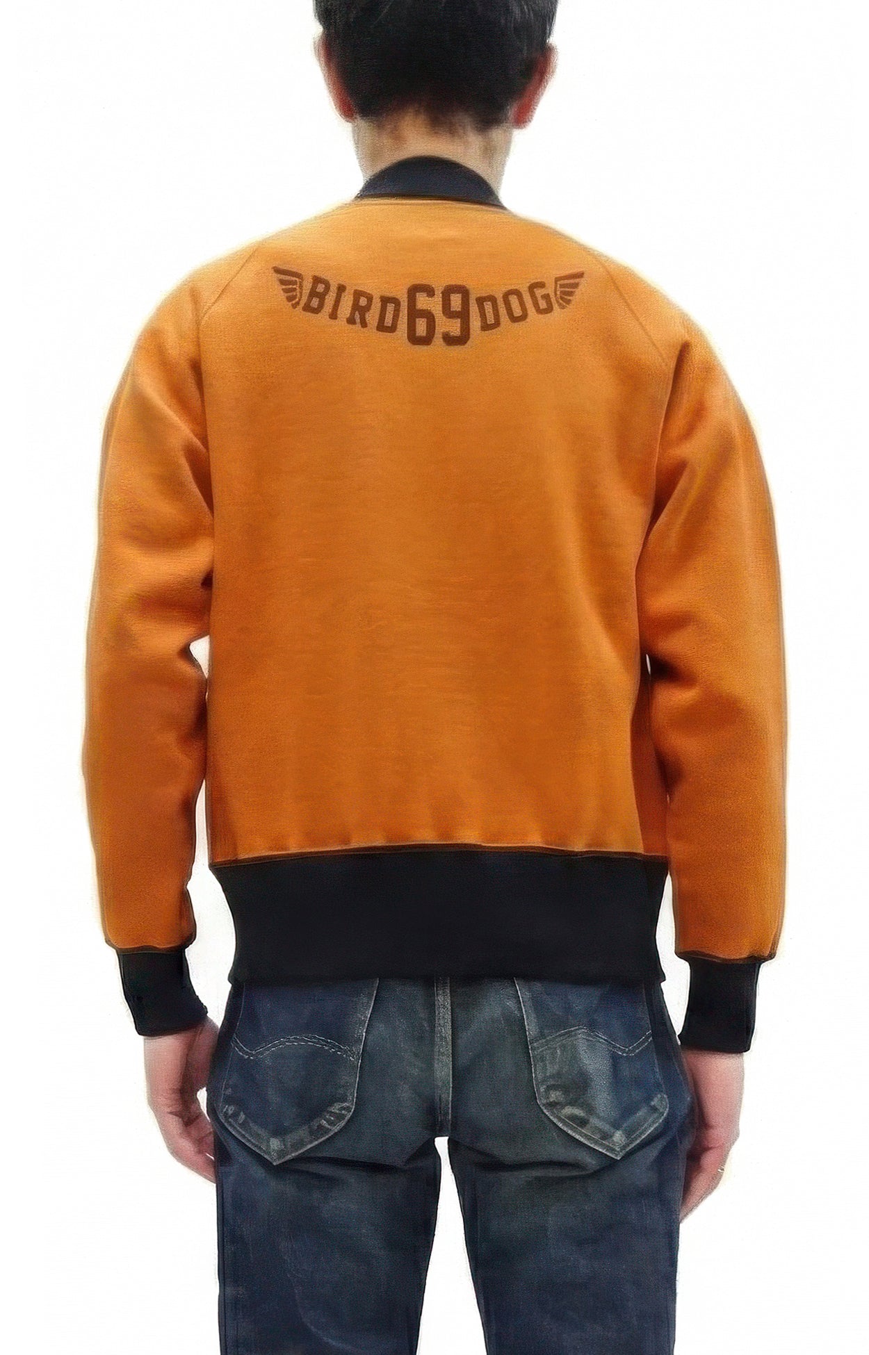TOYS McCOY Men's Flying Ace Snoopy Zip-Up Sweatshirt - USAF C-2 Inspired, No Hood, Heavyweight 100% Cotton Loopwheel Fleece, Two-Tone Contrast Panel Design - Made in Japan (TMC2551 070 orange and black)