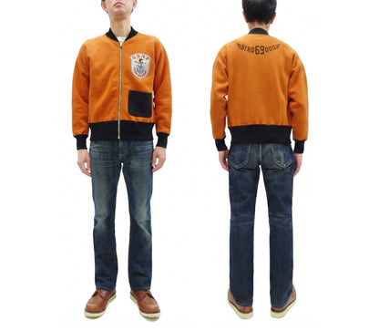 TOYS McCOY Men's Flying Ace Snoopy Zip-Up Sweatshirt - USAF C-2 Inspired, No Hood, Heavyweight 100% Cotton Loopwheel Fleece, Two-Tone Contrast Panel Design - Made in Japan (TMC2551 070 orange and black)
