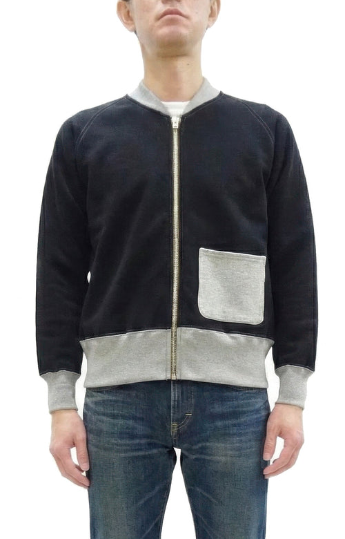 TOYS McCOY Men's Zip-Up Sweatshirt - USAAF C-2 Inspired, No Hood, Heavyweight 100% Cotton Loopwheel Fleece, Two-Tone Contrast Panel Design - Made in Japan (TMC2556 030 black and gray)