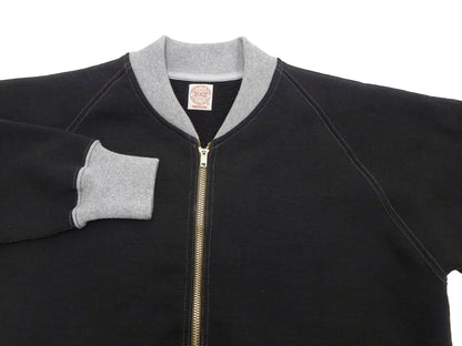 TOYS McCOY Men's Zip-Up Sweatshirt - USAAF C-2 Inspired, No Hood, Heavyweight 100% Cotton Loopwheel Fleece, Two-Tone Contrast Panel Design - Made in Japan (TMC2556 030 black and gray)