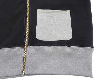 TOYS McCOY Men's Zip-Up Sweatshirt - USAAF C-2 Inspired, No Hood, Heavyweight 100% Cotton Loopwheel Fleece, Two-Tone Contrast Panel Design - Made in Japan (TMC2556 030 black and gray)