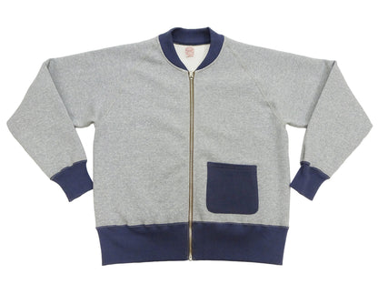 TOYS McCOY Men's Zip-Up Sweatshirt - USAAF C-2 Inspired, No Hood, Heavyweight 100% Cotton Loopwheel Fleece, Two-Tone Contrast Panel Design - Made in Japan (TMC2556 021 ash gray and navy)