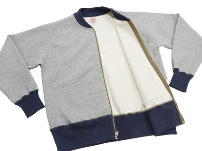 TOYS McCOY Men's Zip-Up Sweatshirt - USAAF C-2 Inspired, No Hood, Heavyweight 100% Cotton Loopwheel Fleece, Two-Tone Contrast Panel Design - Made in Japan (TMC2556 021 ash gray and navy)