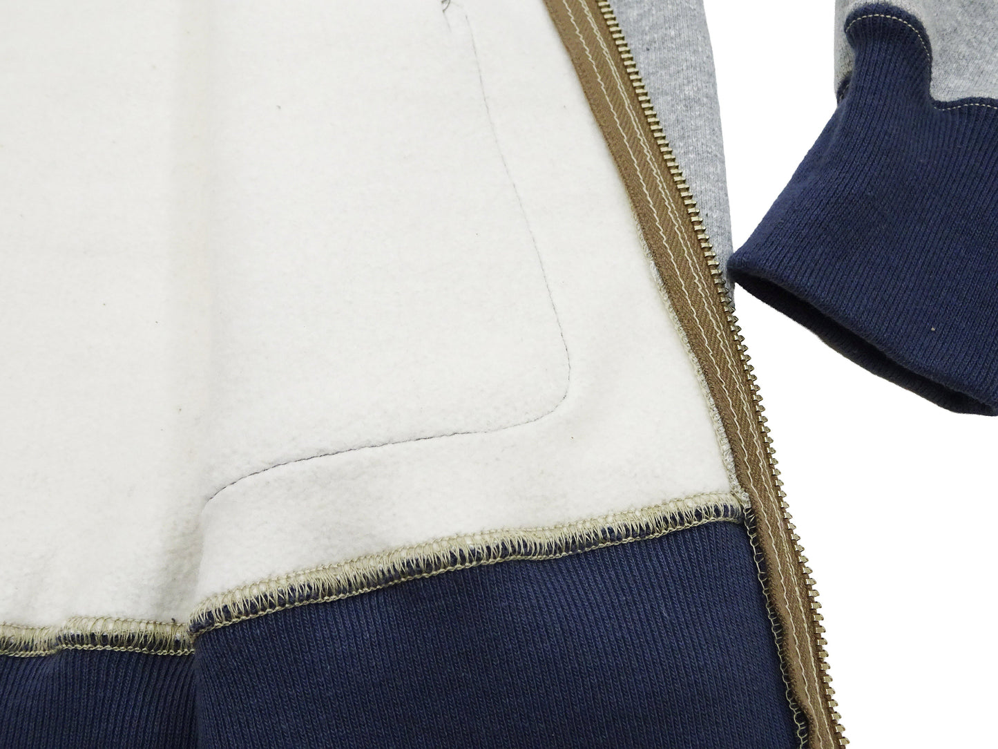 TOYS McCOY Men's Zip-Up Sweatshirt - USAAF C-2 Inspired, No Hood, Heavyweight 100% Cotton Loopwheel Fleece, Two-Tone Contrast Panel Design - Made in Japan (TMC2556 021 ash gray and navy)