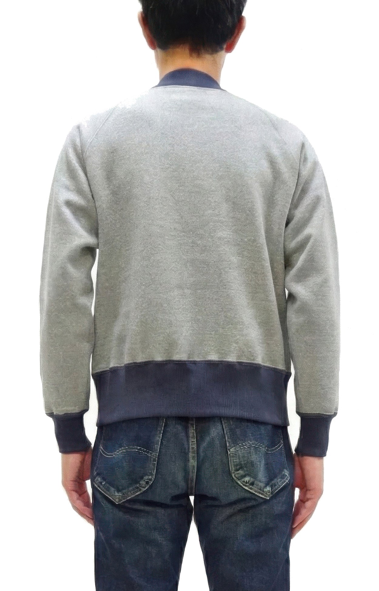 TOYS McCOY Men's Zip-Up Sweatshirt - USAAF C-2 Inspired, No Hood, Heavyweight 100% Cotton Loopwheel Fleece, Two-Tone Contrast Panel Design - Made in Japan (TMC2556 021 ash gray and navy)
