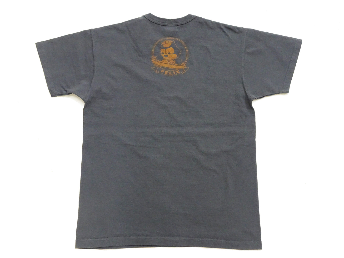 TOYS McCOY Men's Felix the Cat U.S. Navy Graphic Short Sleeve T-Shirt - Loopwheel Tubular Jersey, Garment Dyed, Made in Japan (TMC2601 030 Muted Black)