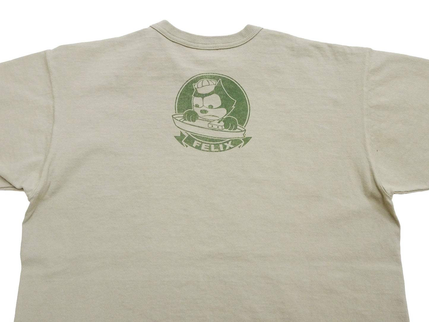 TOYS McCOY Men's Felix the Cat U.S. Navy Graphic Short Sleeve T-Shirt - Loopwheel Tubular Jersey, Garment Dyed, Made in Japan (TMC2601 041 Muted Sand Beige)