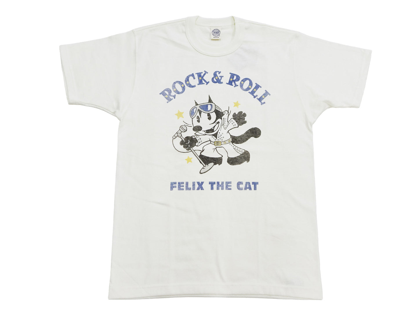 TOYS McCOY Felix the Cat "Rock & Roll" Short Sleeve Loopwheel Graphic T-Shirt - Made in Japan, Tubular Knit, Unwashed Finish (TMC2602 011 Off-White)