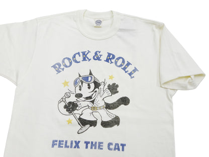 TOYS McCOY Felix the Cat "Rock & Roll" Short Sleeve Loopwheel Graphic T-Shirt - Made in Japan, Tubular Knit, Unwashed Finish (TMC2602 011 Off-White)