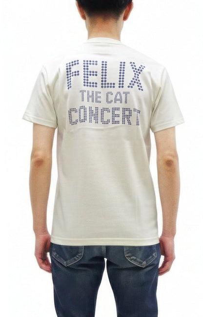 TOYS McCOY Felix the Cat "Rock & Roll" Short Sleeve Loopwheel Graphic T-Shirt - Made in Japan, Tubular Knit, Unwashed Finish (TMC2602 011 Off-White)