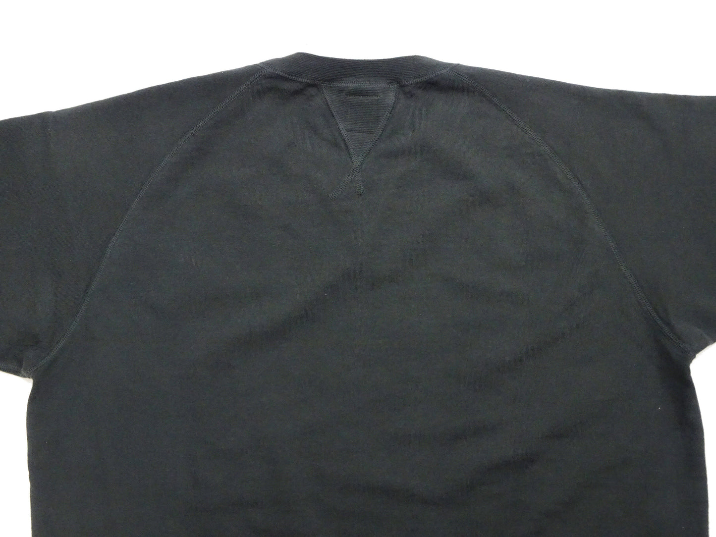 TOYS McCOY Men's Short Sleeve Raglan Sweatshirt, Garment-Dyed Loopback French Terry, V-Gusset Crewneck, Made in Japan (TMC2612 030 Garment-Dyed Washed Black)