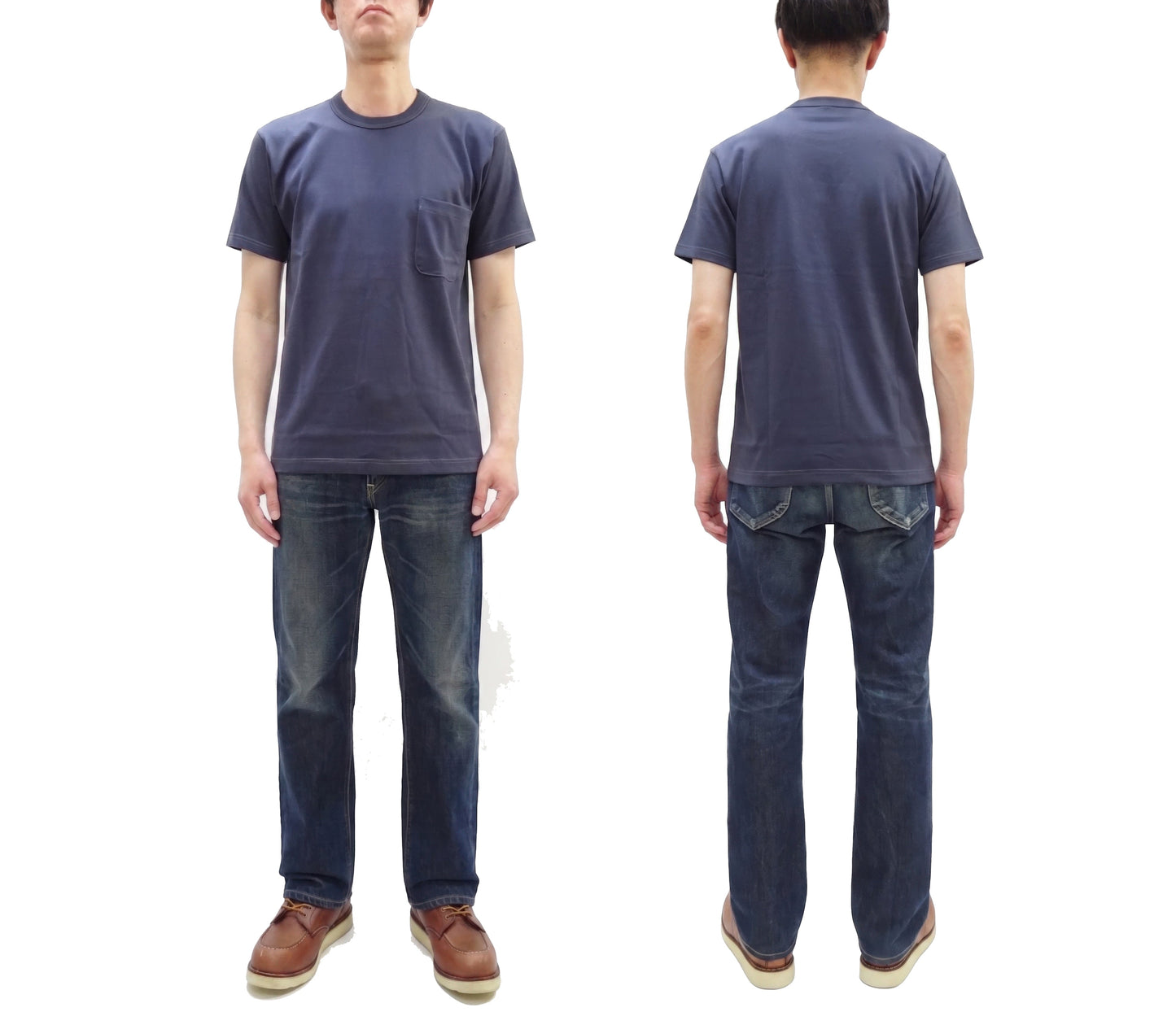 TOYS McCOY Men's Plain Short Sleeve Pocket T-Shirt - Steve McQueen Inspired, Tubular Knit Jersey, Unwashed, Made in Japan (TMC2615 120 Muted Blue)